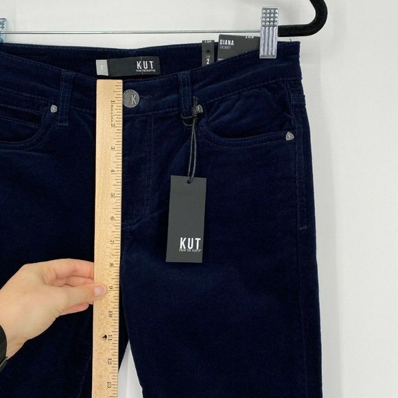 NEW Kut from the Kloth Diana Skinny Corduroy Pants Size 2 Mid Rise Stretch Navy - Picture 11 of 12